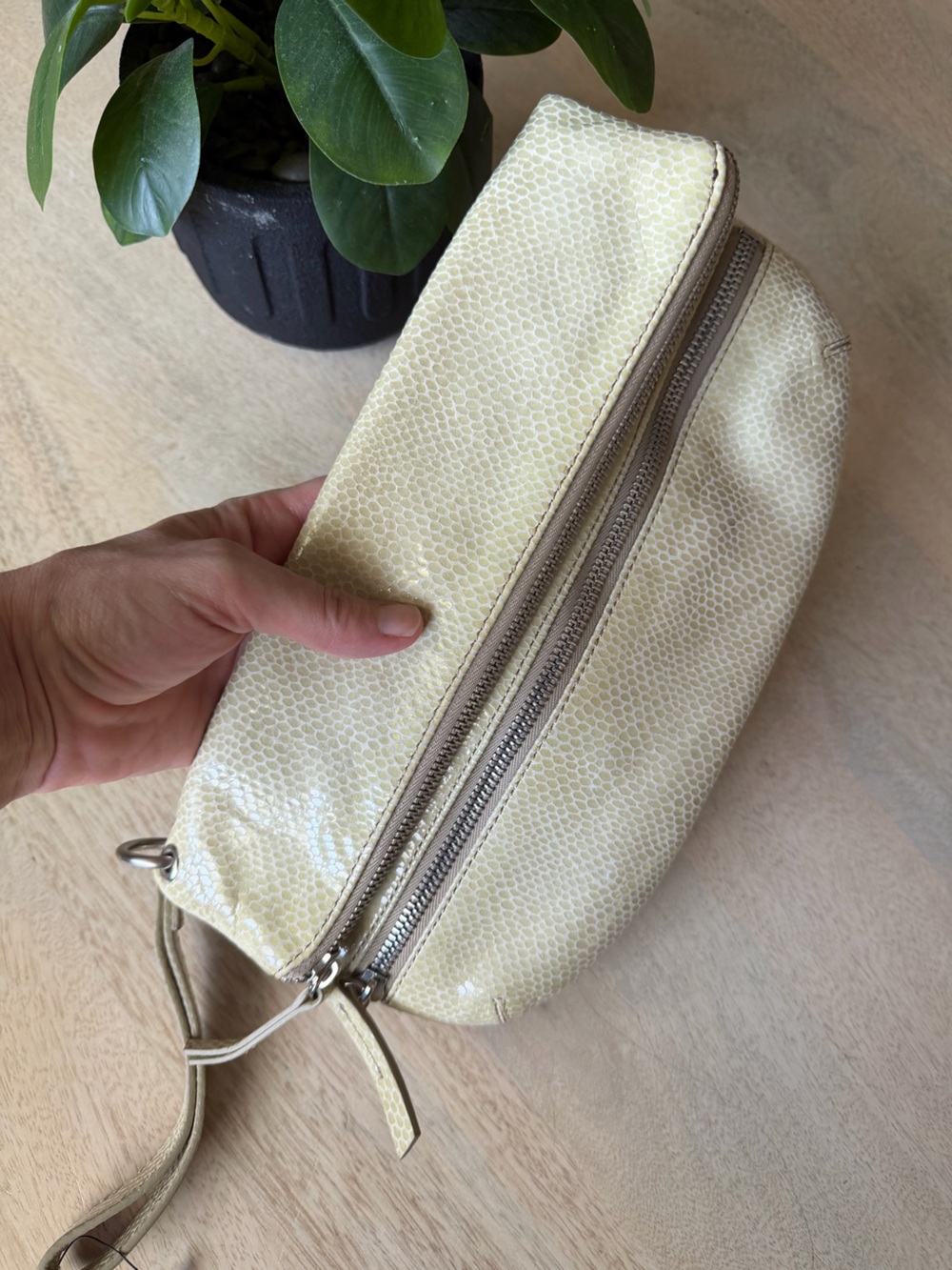 FOSSIL leather clutch, cream off white Shiny snake pattern, Never Used sample